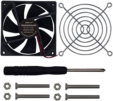 Enokay DC 12V 0.16A 92mm X 92mm X 25mm Brushless DC Cooling Fan+ 1 Piece 92mm Fan Grill (92ร92ร25mm)