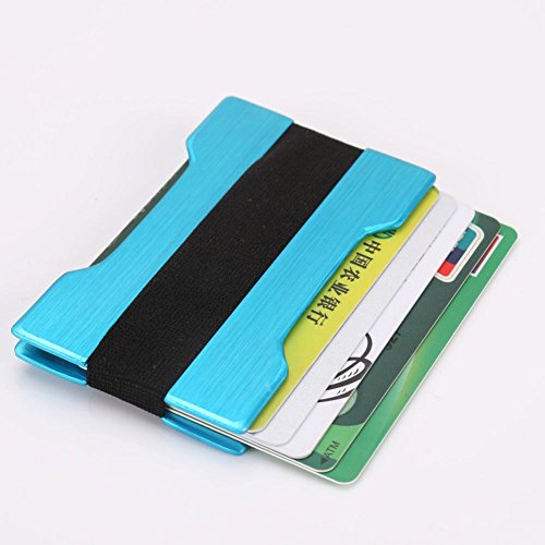 Slim Minimalist Aluminum Metal And Carbon Fiber Blocking Card Holder Wallet With Money Clip For Men And Women (Blue)