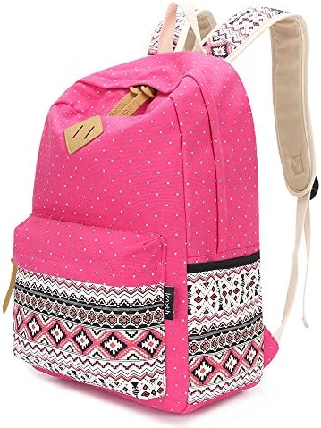 Upgraded Imyth Canvas Backpack Lightweight Casual Shoulder School Bag Daypack Laptop Bag for Girls (Large Rose)