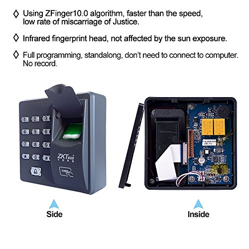 LIBO Fingerprint Machine Biometric Fingerprint Access Control Keypad, 500 Users, with 10pcs Proximity RFID 125KHz Cards Keyfobs, for Home/Office Electric Door Lock System