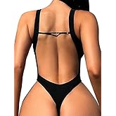 Foxiny Sexy Backless Cheeky High Cut Leg Thong V Neck One Piece Swimsuit