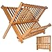 Bamboo Dish Rack, ANKO 100% Natural Bamboo 2-Tier Collapsible Dish Drying Rack Kitchen Utensil Holder, Wooden Dish Drainer. (NATURAL-1 PACK)