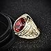 MASOP Lunxury Engraved Stainless Steel Mens Ring Red Synthetic Ruby Crystal Gold Color Wedding Band Rings