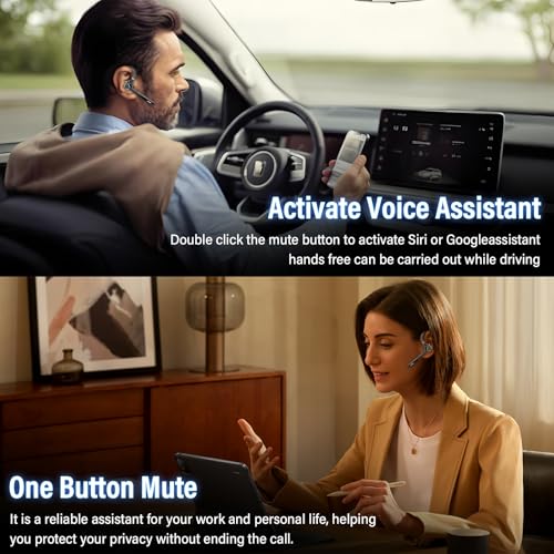 Manos Libres Auricular Bluetooth 5.4 con CVC8.0/ENC Doble Micrófono Cancelación, 90H Talk Auriculares Inalambricos Mono Conexión de Dos Dispositivos, Pinganillo Bluetooth Movil Para Oficina Negro