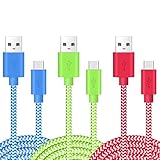 OKRAY 3 Pack 6.6ft/2m High Speed Micro USB 2.0 Data Cable Round Nylon Braided Charging Cord For Android, Samsung Galaxy S7 S6 Edge S4 S3 S2, Note 4 2, HTC, Nexus, LG, Nokia, Sony (Red Green Blue)