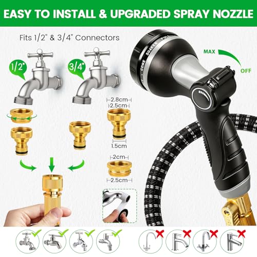 Expandable Garden Hose Pipe 100FT, Flexible Expanding Magic Hose Pipe for Garden with 10 Functions Spray Nozzle, Leakproof Anti-Kink Water Hose with Durable Fitting for Yard Lawn Gardening Car Washing