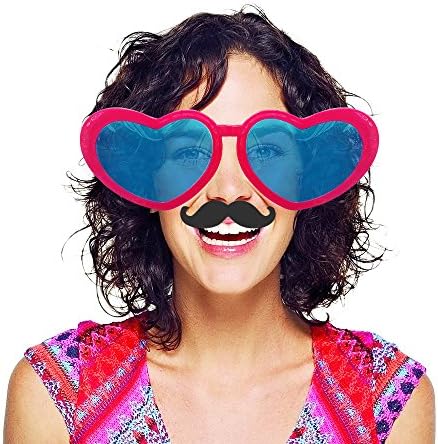 6 Pcs Colorful Jumbo Novelty Heart Shaped Sunglasses with 20 Pcs Photo Booth Props,Party Sunglasses for Adults/Kids,Raves,Halloween Costumes Cosplay,Masquerade Balls,Party Favor(Random Color)