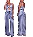 SheKiss Women's Sexy Spaghetti Strap Striped High Waist Wide Leg Long Pants Palazzo Jumpsuit Rompers Ladies Outfits DarkBlue