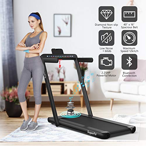 Goplus 2 in 1 Folding Treadmill with Dual Display, 2.25HP Superfit