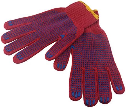 Working Hands Multi Purpose Red Cotton Work Gloves w/ Blue PVC Dot Grip LG