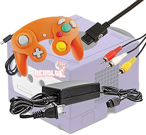 Gamecube Video Game Console Starter Kit by REVOLT Gamer - Original Type Wired Gamepad Controller, AC Adapter, and AV Composite Cable (Orange)