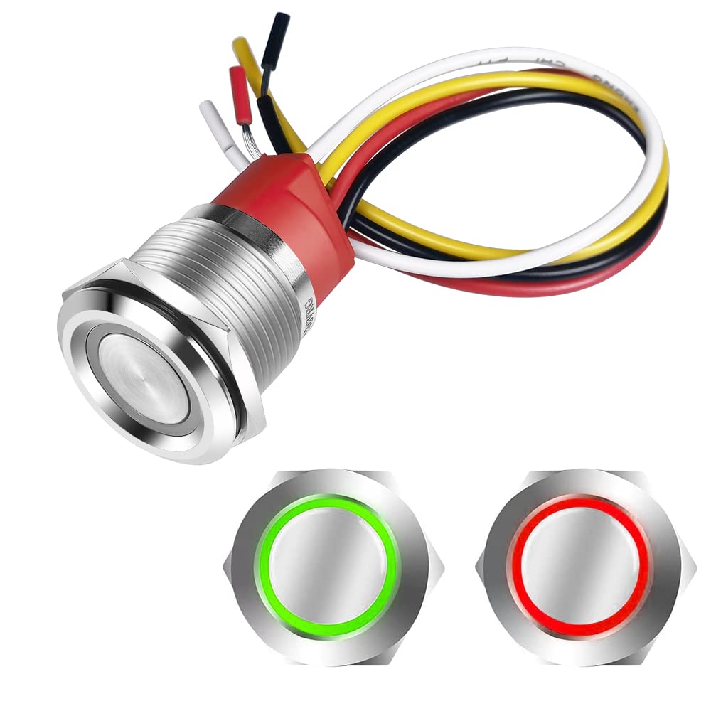 Gebildet Touch Switch DC 6V-36V/5A, Waterproof IP67 Latching Switch Touch Button, Green & Red LED Suitable for 7/8" 22mm Mounting Hole — image 1