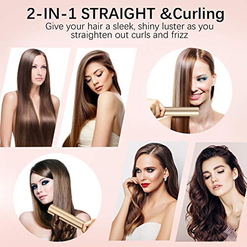 Flat Iron for Hair,GOOLEEN Professional Ceramic Hair Straightener 1 Inch Tourmaline 3D Floating Plates,2 in 1 Hair Curler and Straightener with Dual Voltage LED Display Adjustable Temperature 248-446â„‰