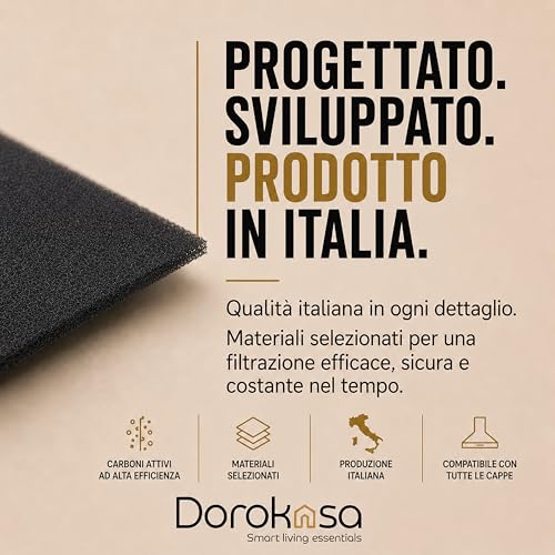 Universal Cooker Hood Filter with Activated Carbon 40 x 100 cm | Anti-Odour Grease Cloth Can Be Cut Out | Filters for Recirculating Cooker Hood | Compatible with All Extractor Hoods | Made in Italy