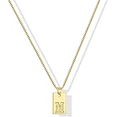 Gacimy 18K Real Gold Plated Initial Necklace for Women - Small Square Letter Pendant with Box Chain - Minimalist Personalized Jewelry Gifts for Mom