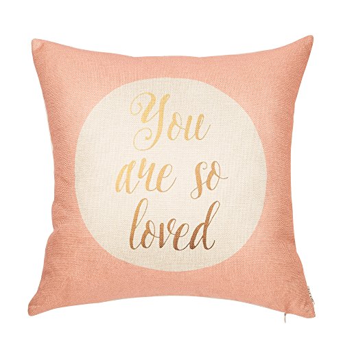 Fjfz You're So Loved Motivational Sign Inspirational Quote Cotton Linen Home Decorative Throw Pillow Case Cushion Cover Sofa Couch, Blush Pink and Gold, 18