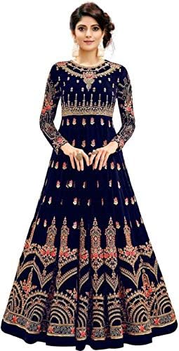 Women's Phantom Silk Semi-Stitched Gown with Dupatta (Blue, Free Size)