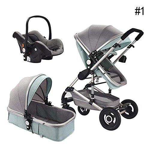 RoseSummer Baby Stroller 3 in 1 Carriage Oxford Fabric Infant Travel Car Foldable Pram Pushchair (Green)