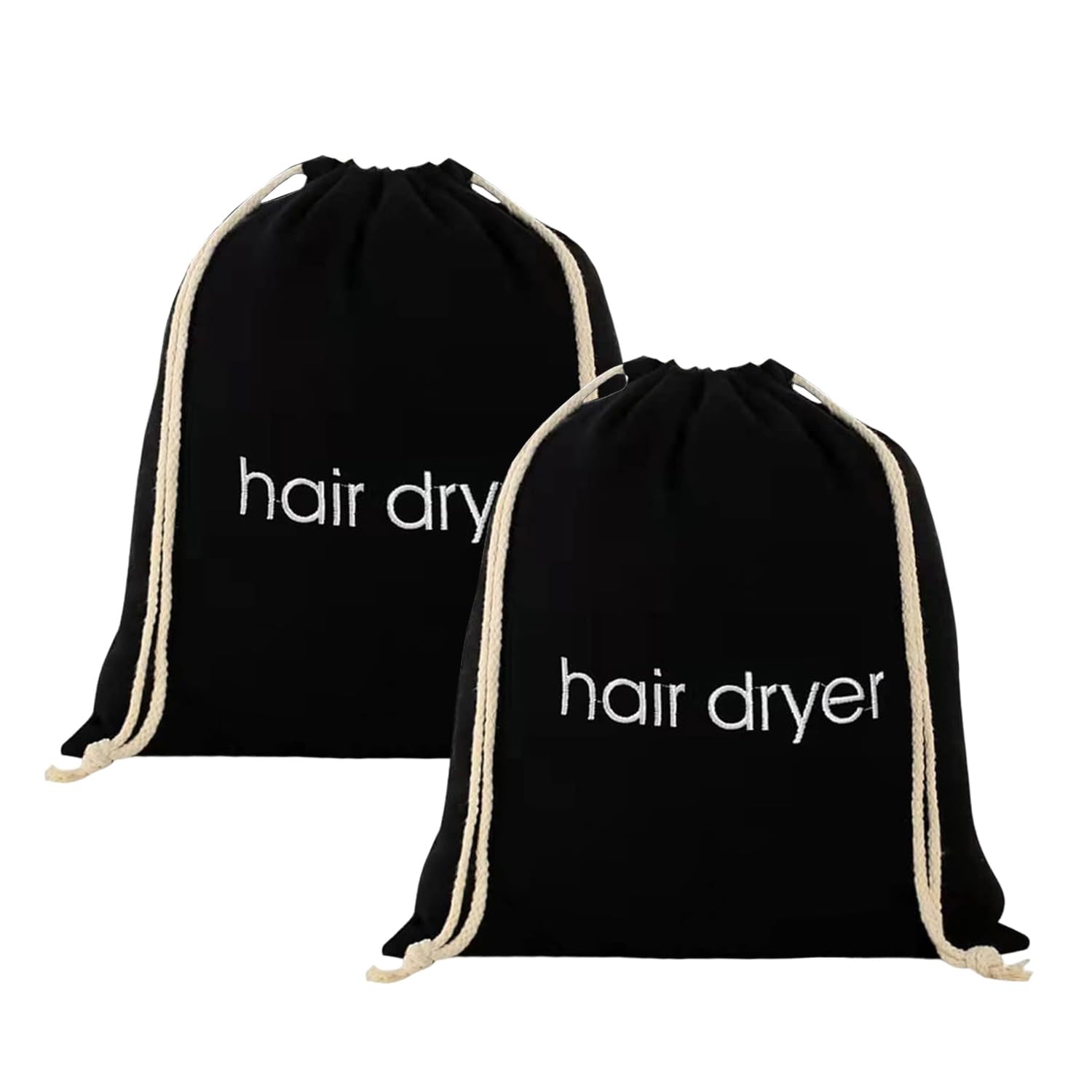 USHXVG 2 Pieces Hair Dryer Bag, Hair Dryer Storage Bag, Drawstring Drawstring Pocket, Travel Hair Dryer Bag, Embroidered Canvas Bag, Suitable for Travel, Hotel, Bathroom