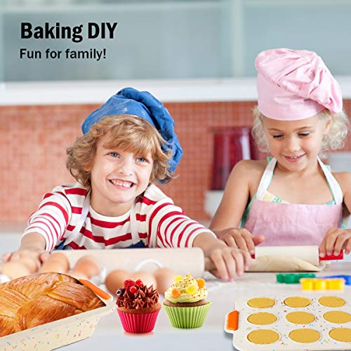 Silicone Loaf Pan for Baking Bread Bakeware Pan Set with Reinforced Steel Frame Inside Non-Stick Long Cake Pan 12-cup Muffin Cups Set Steel Frame Inside Dishwasher Microwave Safe Reusable 5 Pack