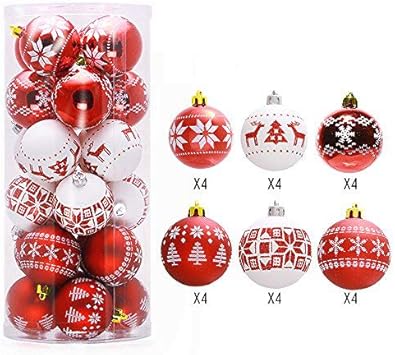24 Boules De Noël Blanc Et Rouge Lnkey Décoration Arbre Noël Boules Decoration Pour Les Arbres De Noël Mariage Décoration De Fête 24 Paquet