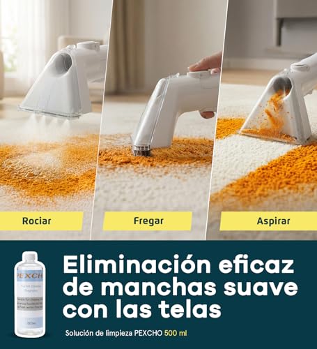 PEXCHO Limpiador de Tapicerias 18kPa Aspiradora de Agua Tapiceria 650W Maquina Limpia Tapicerias para Sofas Alfombras Coche Colchones y Mascotas con Autolimpieza,Depositos Extraibles,Tubos flexibles