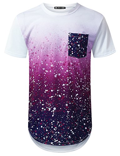 Urbantops mens hipster hip hop purple splatter pocket longline t-…