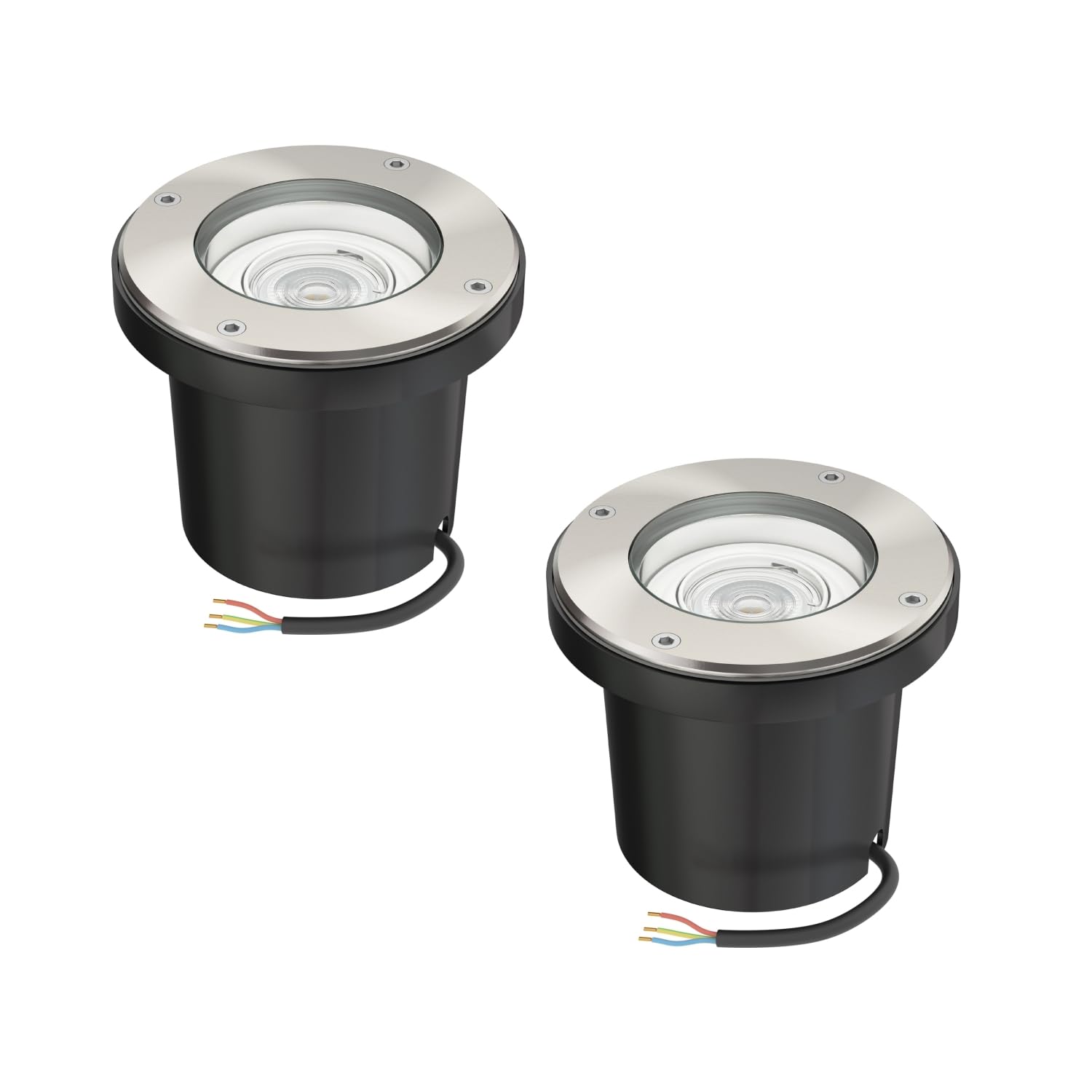 ledscom.de 2 pcs. recessed Floor Light BOFU for Outdoors swivelling Stainless Steel Round IP67 150mm Ø incl. LED lamp (Warm White, 5.4W, 510lm, 45°)