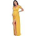 ZIUMUDY Maternity Off Shoulder V Neck Wraped Photography Photoshoot Dress Maxi Baby Shower Dress