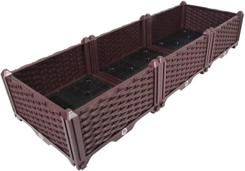 BAOYOUNIRectangular Raised Garden Bed Kit Indoor Outdoor Plastic Planter Grow Box for Fresh Vegetables, Herbs, Flowers & Succulents, Brown, 46.06'' x 15.35'' x 8.66''
