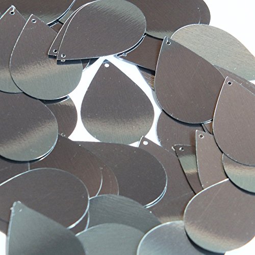 Sequin Tear Drop 1.5 inch Hematite Shiny Gray Metallic Couture Loose Paillettes. Made in USA.