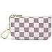 Daisy Rose Luxury Zip Checkered Key Chain pouch | PU Vegan Leather Mini Coin Purse Wallet with clasp