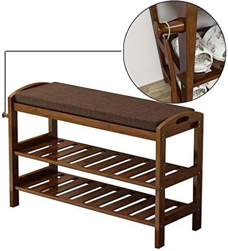 XWYXJ Shoe rack 2-Tier Bamboo Shoe Rack With A Hook Shoe Bench Seat Long, Storage Organiser Shoe Stand Rack Space Saving, Easy Assemble,Brown (Color : 50cm)