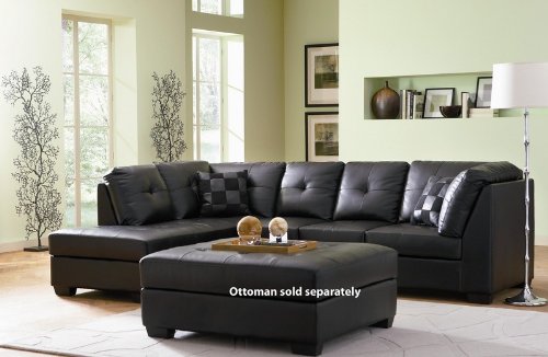 Contemporary Black Leather Sectional Sofa Left Side Chaise by Coaster