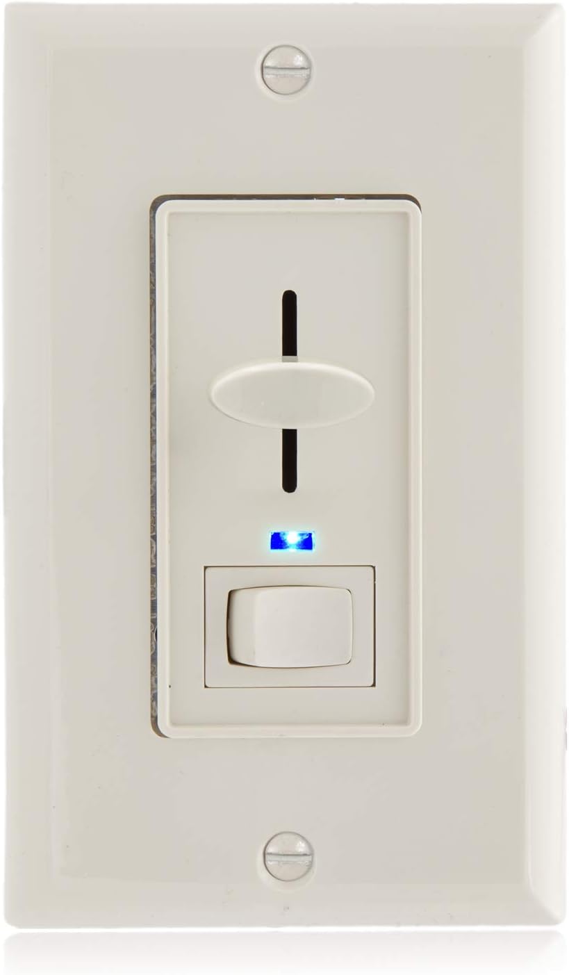 Maxxima 3-Way/Single Pole Dimmer Electrical Light Switch With Blue Indicator Light 600 Watt max, LED Compatible, Wall Plate Included, Almond - - 