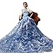 Luxurious Elegant Chinese Blue And White Porcelain Design Elements Floor Length Bridal Gown,For Barbie Dolls(With A White Shawl)