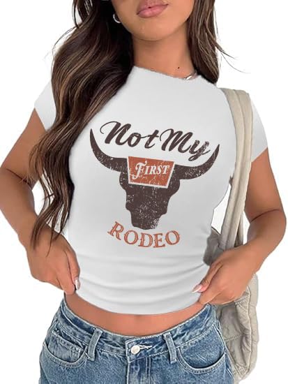 Photo 1 of Tewmeu Cowgirl Outfits for Women Crop Tops for Teen Girl Y2k Clothes Cowboy Country Concert Graphic Tee Tops S 