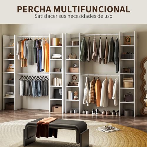 Simple Wisdom Perchero para Ropa, Armario armable para Ropa,Armario para Ropa con Dos Filas de Compartimentos de Almacenamiento,155 x 30 x 181 cm (Blanco)