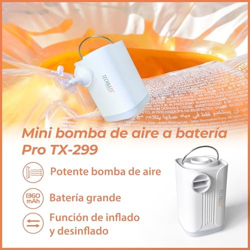 TX-299 Pro, mini bomba de ar elétrica recarregável de 3600 mAh com bateria externa, luz LED e 5 bicos. Bomba de ar portátil sem fios para artigos insufláveis