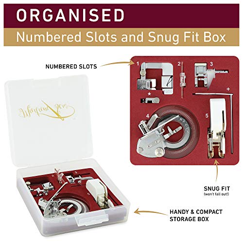Madam Sew Big 5 Presser Foot Set - 5 Specialized Presser Feet in Deluxe Numbered Storage Case with Printed Booklet, Tutorial DVD and Bonus Low Shank Snap-On Adapter - Thumbnail 4