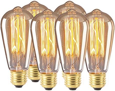 Retro Edison Light Bulb 40w/60w Retro Vintage ST64 E27 Screw 220V Tungsten Light Glass Antique Light - 6 Pack E27 Screw Port 220V Tungsten Wire Glass Antique la (Wattage : 40w)