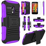 Moto G (1st Gen.) Case, EC™ Hybrid Kickstand Shock Absorbing Case, High Impact Dual Layer Holster Case with Locking Belt Swivel Clip for Motorola Moto G (1st Generation Only) (Black/Purple)