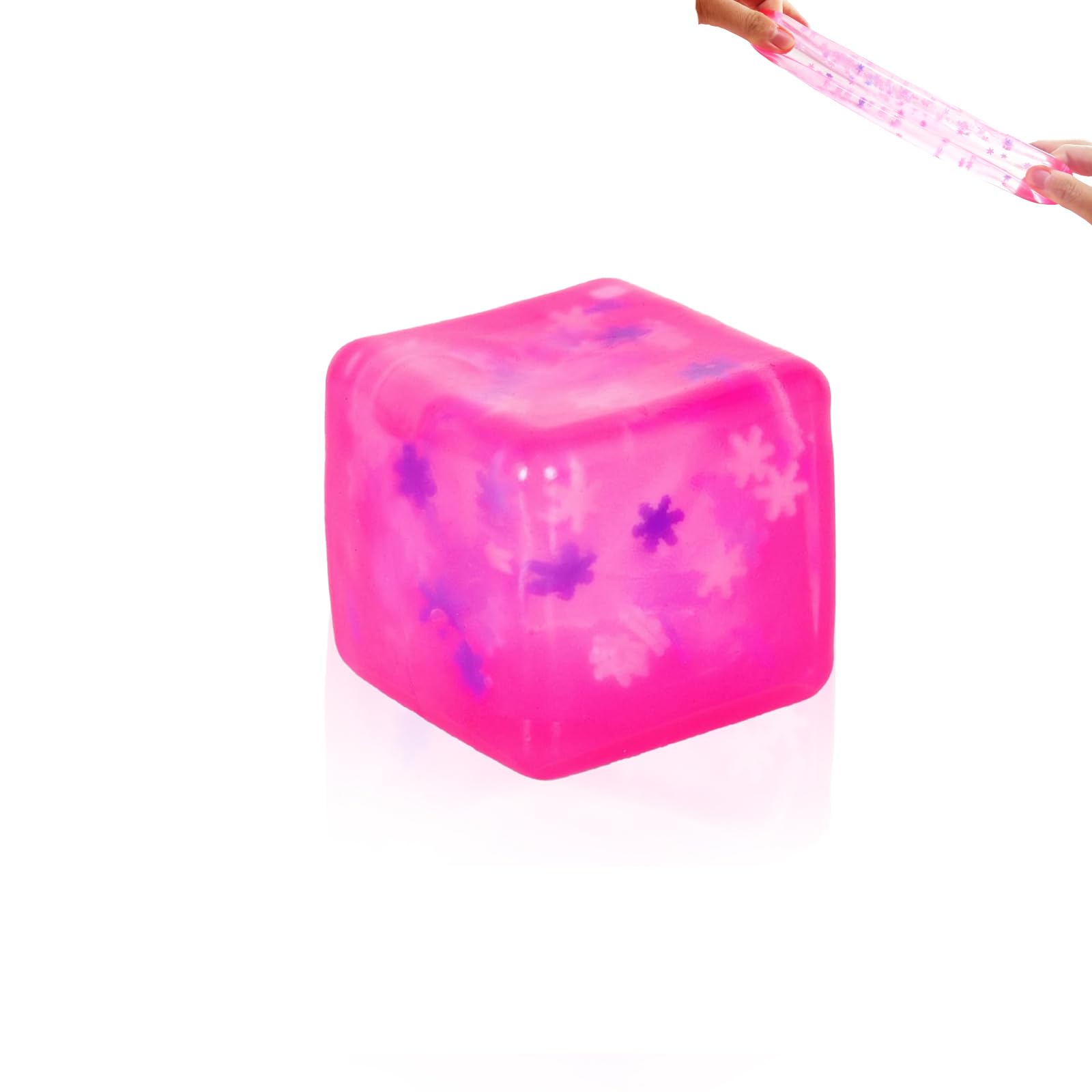 Stress Balls Ice Cube with Snowflakes 1.38", Snow Pieces Silent Nice Square Shape Anxiety Sensory Squishy Fidget Toy Slow Rise(Pink)