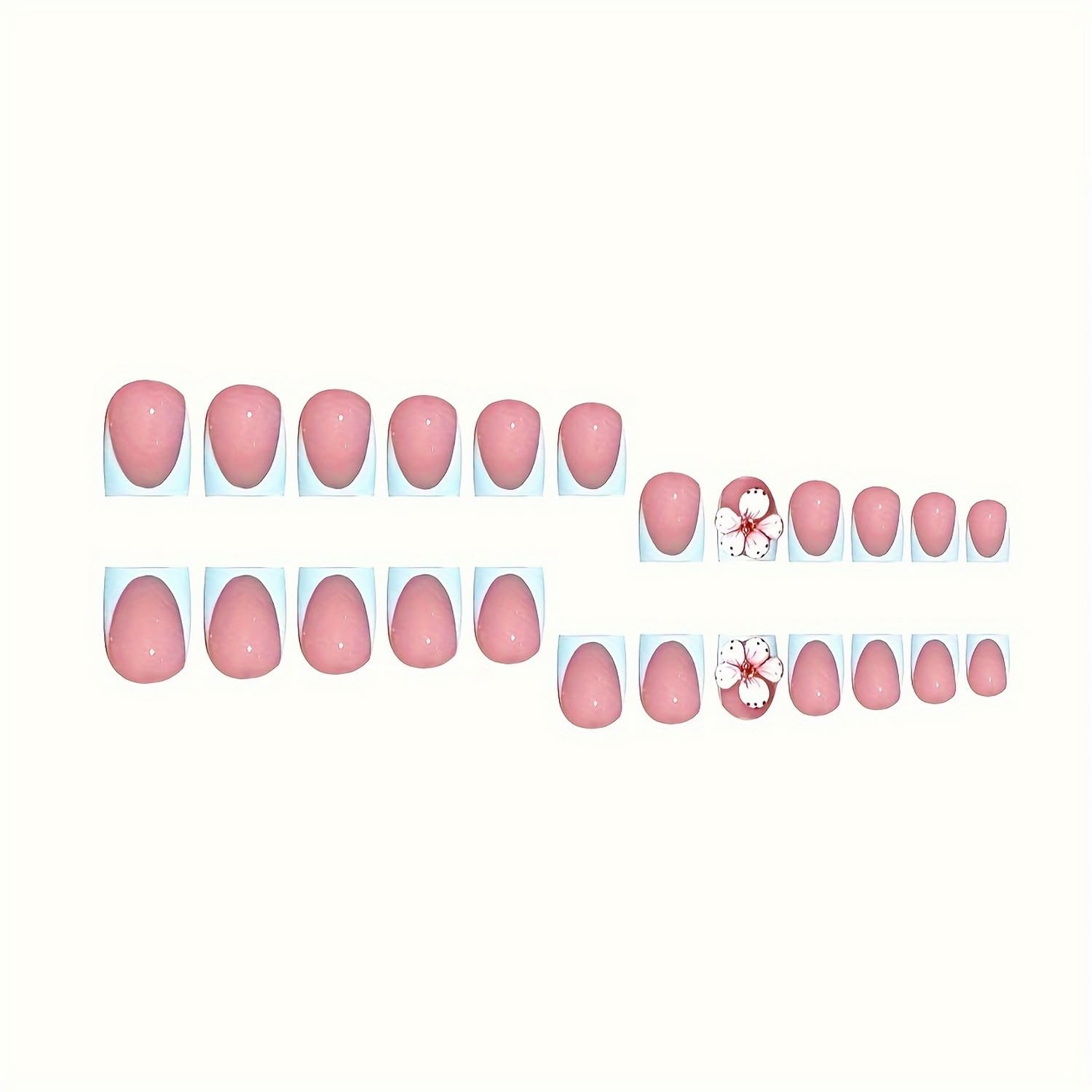 Summer Press on Nails Short Square Fake Nails Blue French Tip Press ones False Nails with 3D Flower designs Charm Acrylic Nails Glossy Glue on Nails for Women Girls Vacation Stick on Nails 24pcs - Image 4