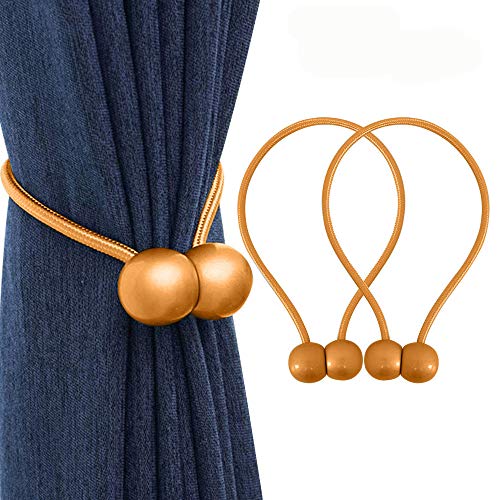 SmallDot Magnetic Curtain Tiebacks, [Pack of 2] Window Curtain Holders Hooks Holdbacks with Strong Magnet for Blackout Curtain Sheer Panels Draperies, 18 Inch, Gold