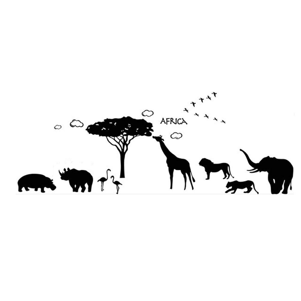 Africa Style Animal Tree Wall Sticker, Elephant Lion, Giraffe, Rhino Widelife Animal Wall Stickers for Home Decoration