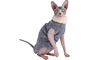 KITIPCOO Sphynx Cat Clothes Winter Warm Faux Fur Sweater Outfit, Fashion high Collar Coat for Cats Pajamas for Cats and Small Dogs Apparel, Hairless cat Shirts Sweaters (S (3.3-4.4 lbs), Blue-Grey)
