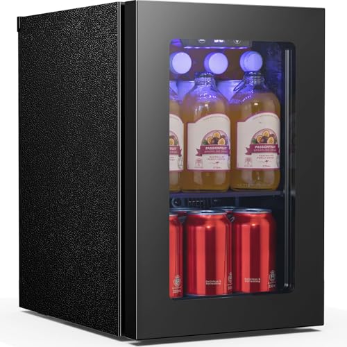 LHRIVER 0.6 Cu. Ft. Mini Fridge, Beverage Refrigerator with Quiet Compressor, LED Light,Small Cooler with Electronic Temperature Control for Home/Office/Dorm/Bar.Black