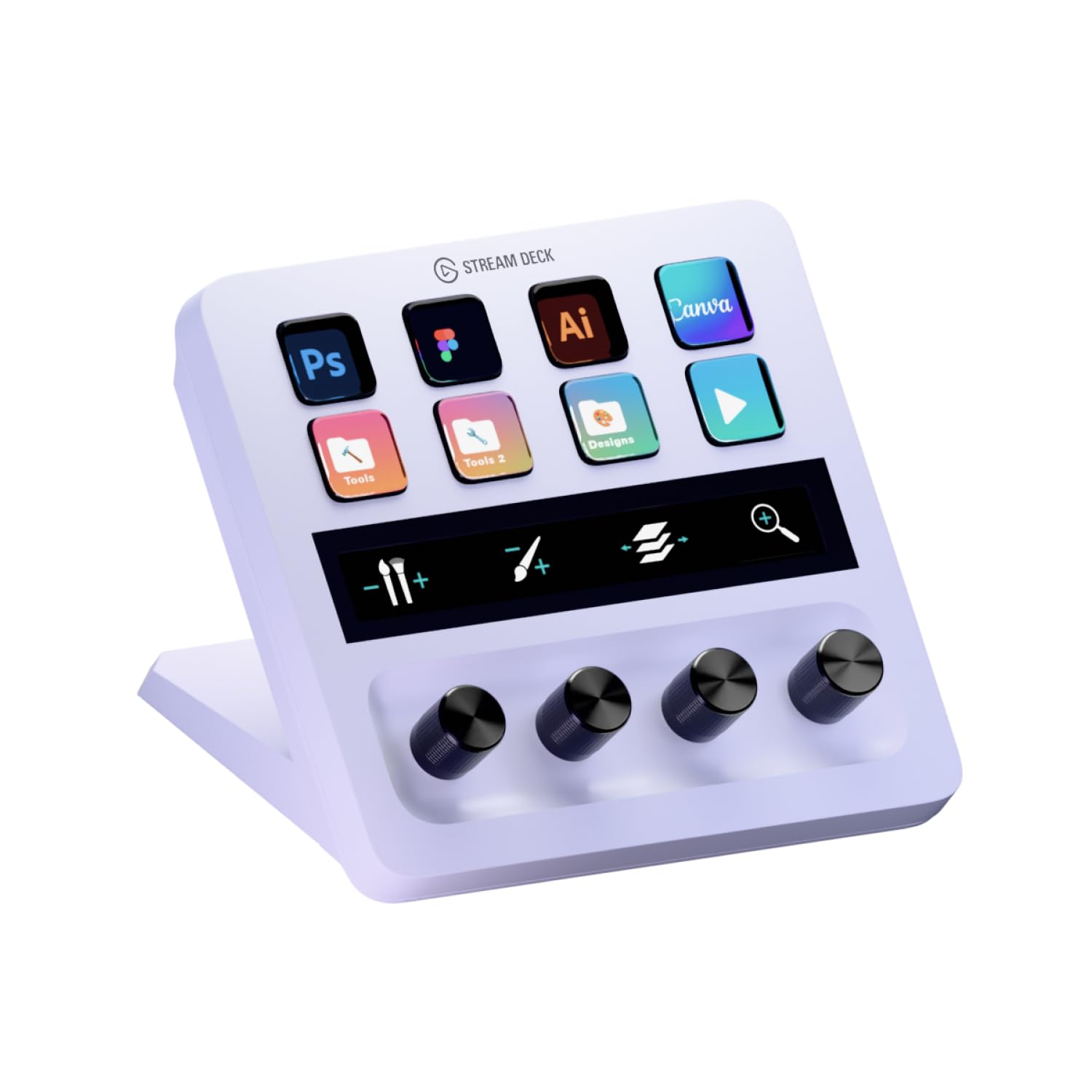 Elgato Stream Deck + White - Studio Controller with LCD Keys, Dials, and Touch Strip for Post Production in Adobe Premiere Pro, Photoshop, DaVinci Resolve, Final Cut Pro - Workflow Automation Image