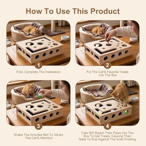 Last page® Cat Scratch Puzzle Enrichment Box, Maze Cat Nail File Scratcher & Built-in Sandpaper, Wooden Cat Nail File Enrichment Box, Stress-Free Alternative to Trimming Your Nails